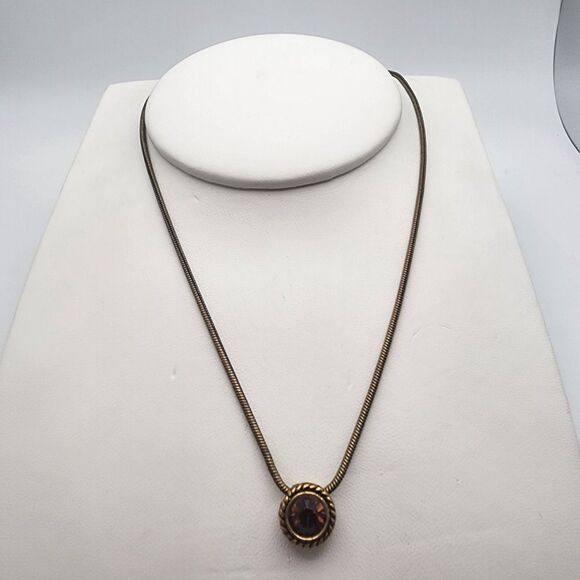 Chico's Bronze Tone Necklace & Orange Crystal Pendant - Picture 1 of 4
